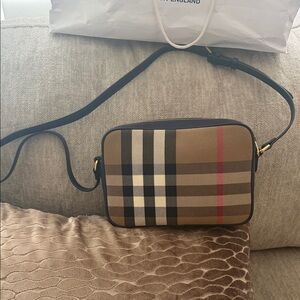 Burberry Tan and Black Plaid Shoulder Bag